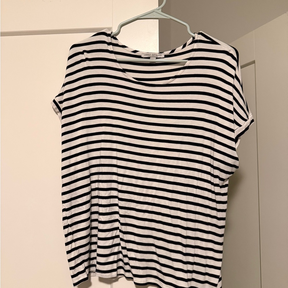 Green Envelope Black and White Striped Tee